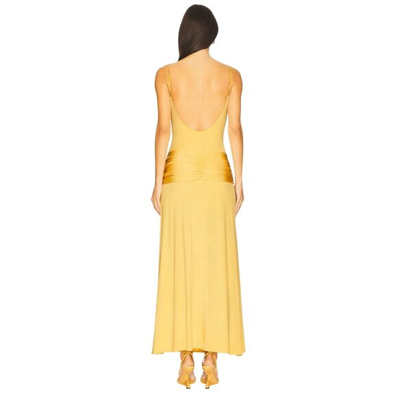 Anna October Selena Gown in Yellow Medium New Womens Jersey Tie Maxi Dress - Picture 2 of 10